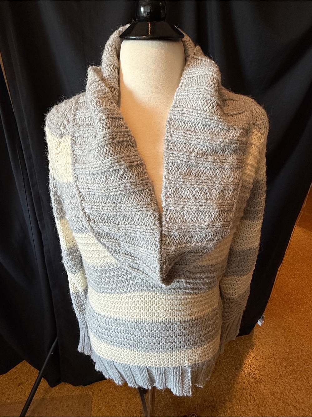 GAP Women's Chunky Knit Striped Shawl Neck Pullover Sweater Wool M